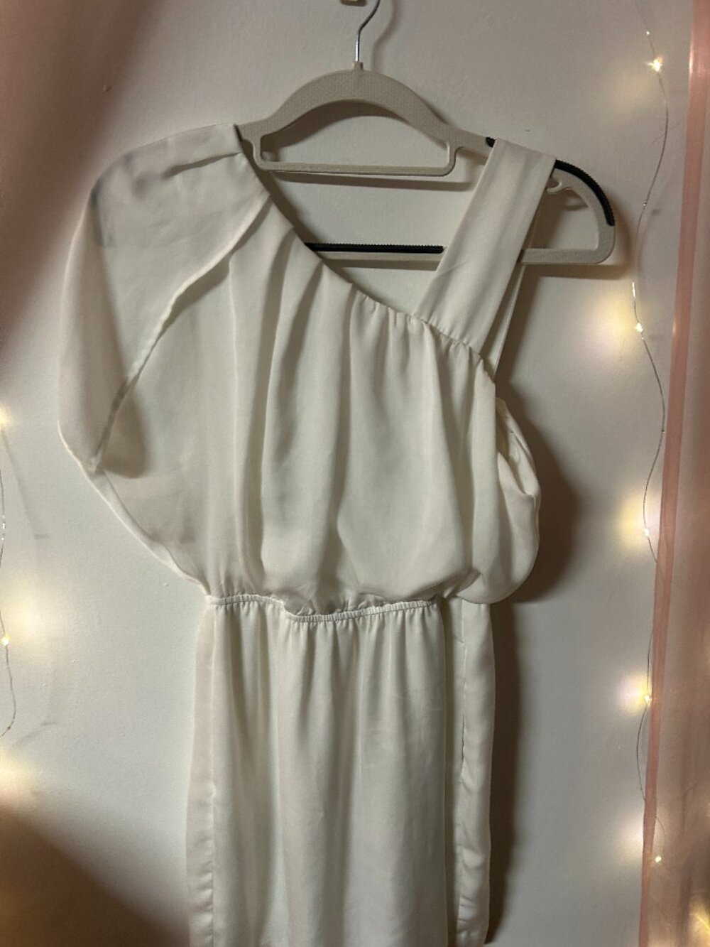 ⭐️BCBG Generation One Shoulder White Mini Dress XS Puff Sleeve
